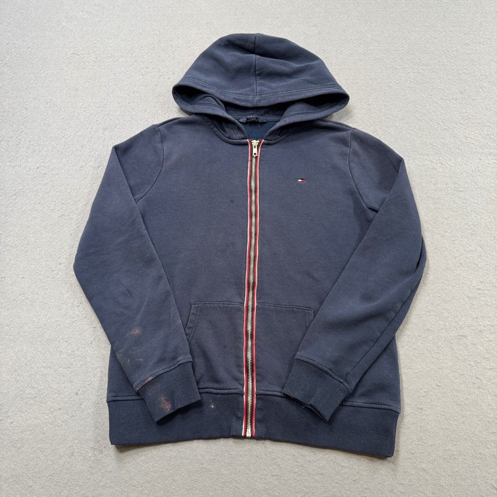 Y2K Tommy Hilfiger Hoodie Men's‎ Medium Navy Blue Full Zip Fleece Sweatshirt